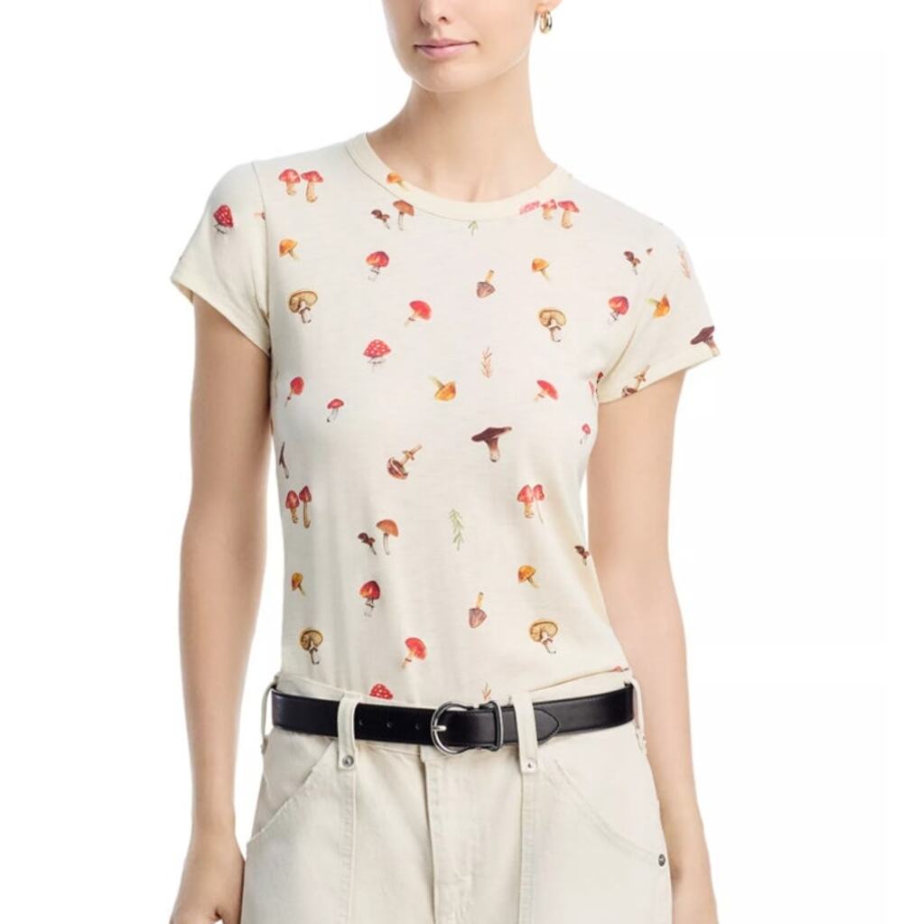 Rag & Bone Allover Mushroom Graphic Cotton T-Shirt S